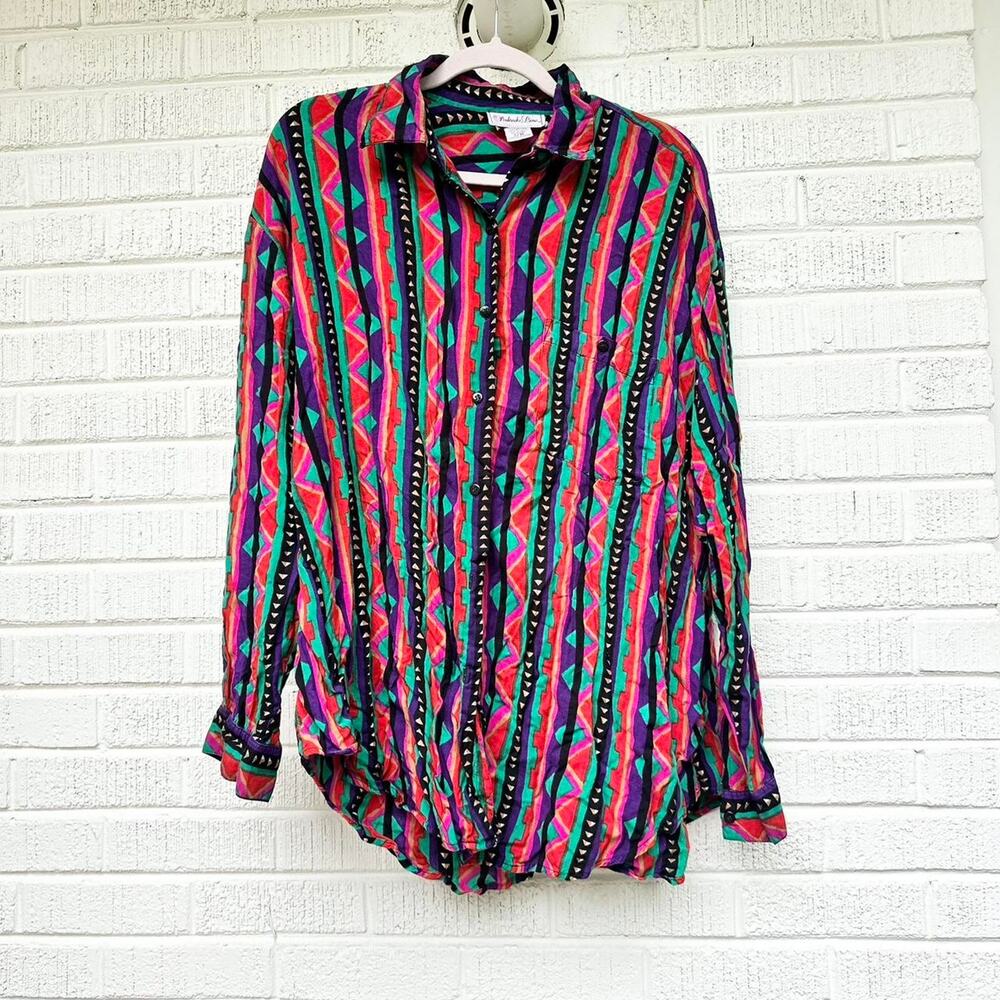 Vintage 90s Paperback Lane Abstract Colorful Button Up Blouse